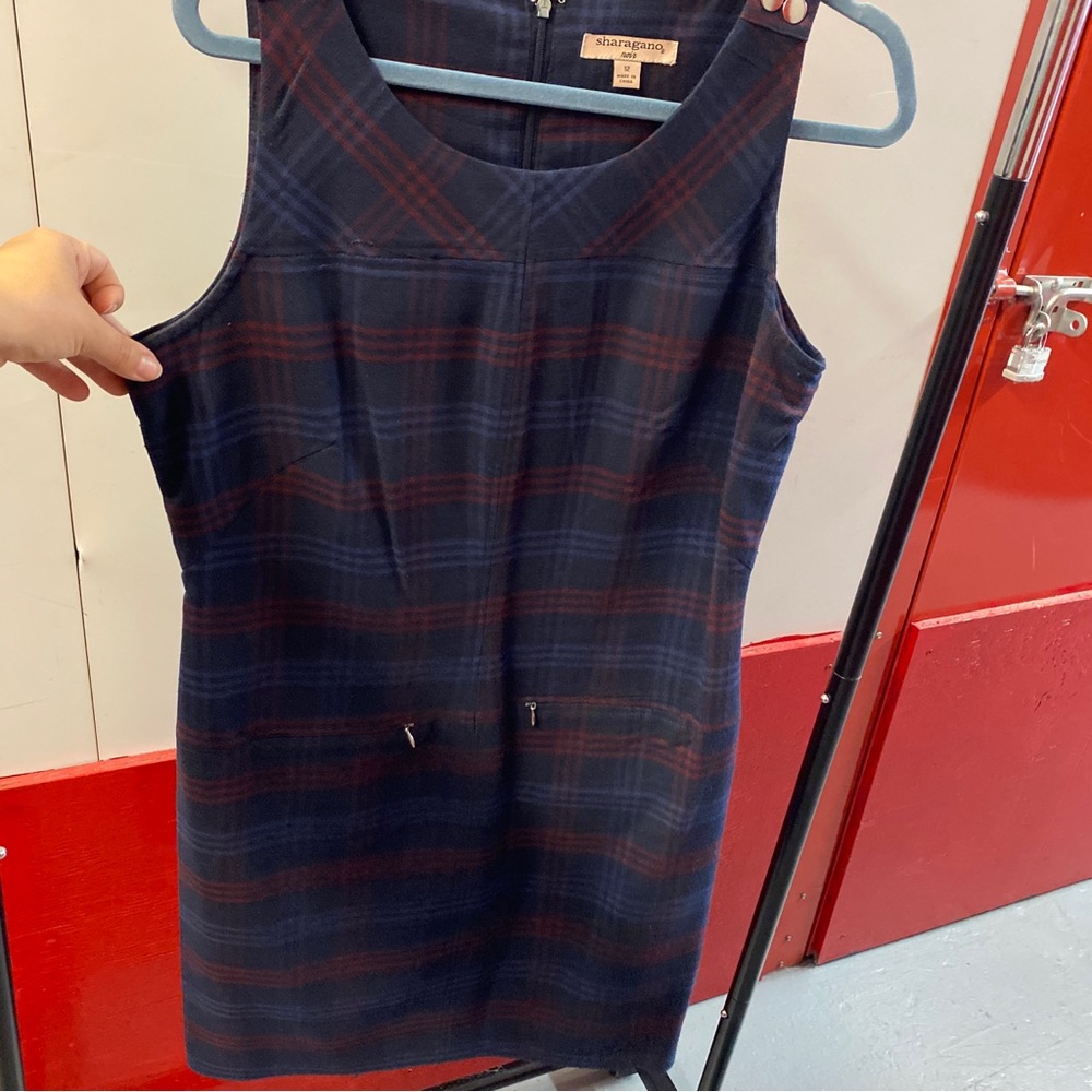 Sharagano Navy and Burgundy Plaid Sleeveless Shift Dress | Size 12